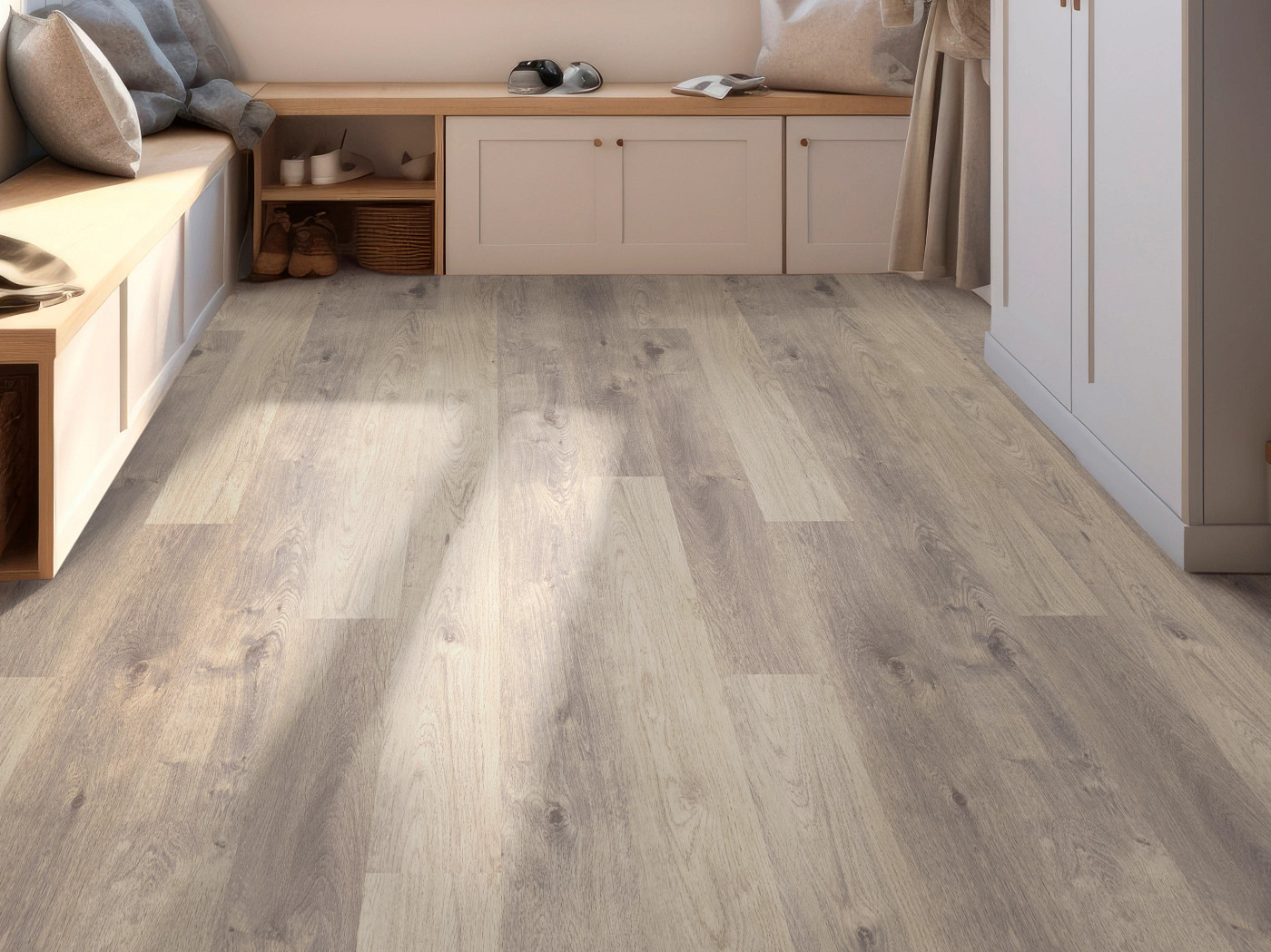 Stone Gray flooring, shown in a room