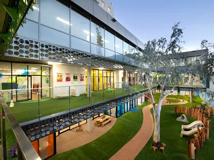 Innovative design for educational spaces Modern education facility with outdoor play area