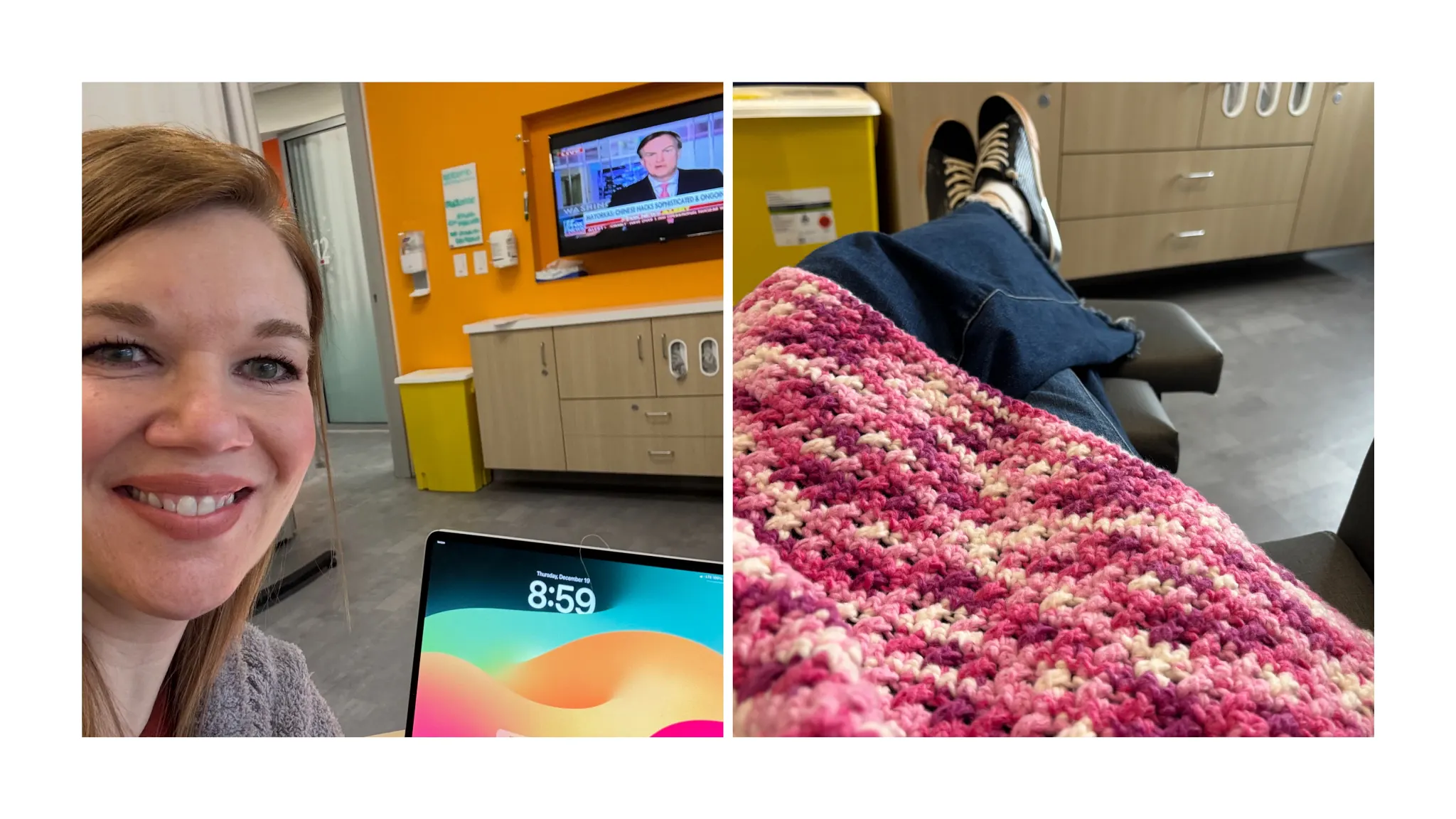 MacKenzie in a medical facility during her cancer treatment