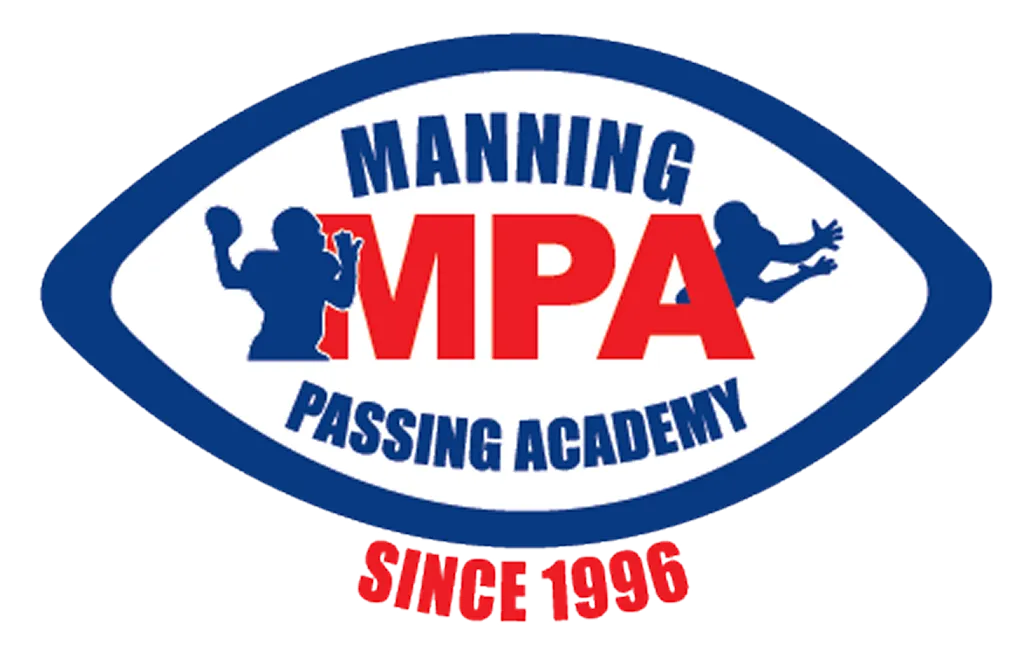 Manning Passing Academy logo with red MPA letters, football player silhouettes, and ‘Since 1996’ text.