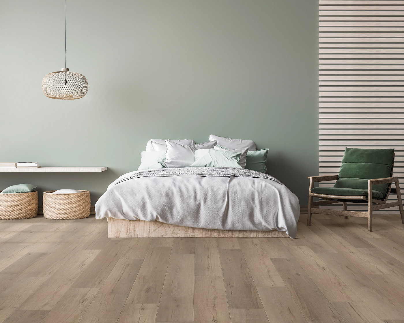 Miles Oak flooring, shown in a room