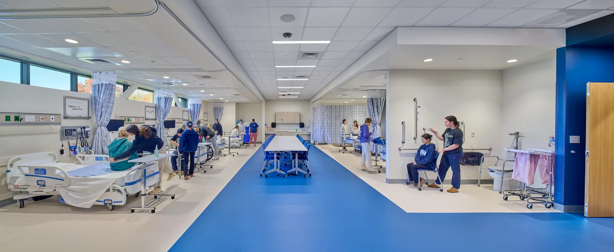 Hospital room with commercial homogeneous sheet flooring