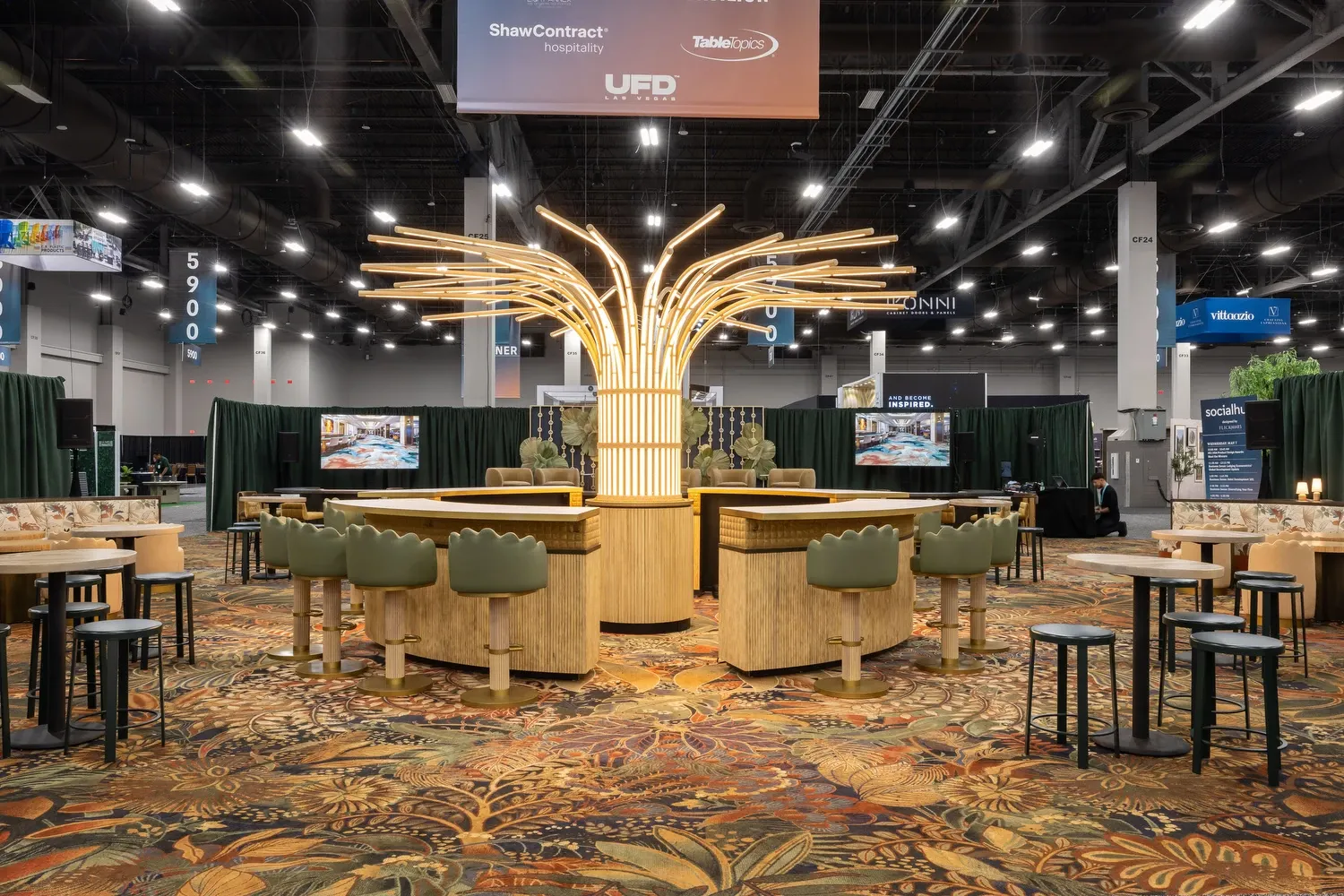 Vibrant patterned carpet in a modern exhibition space