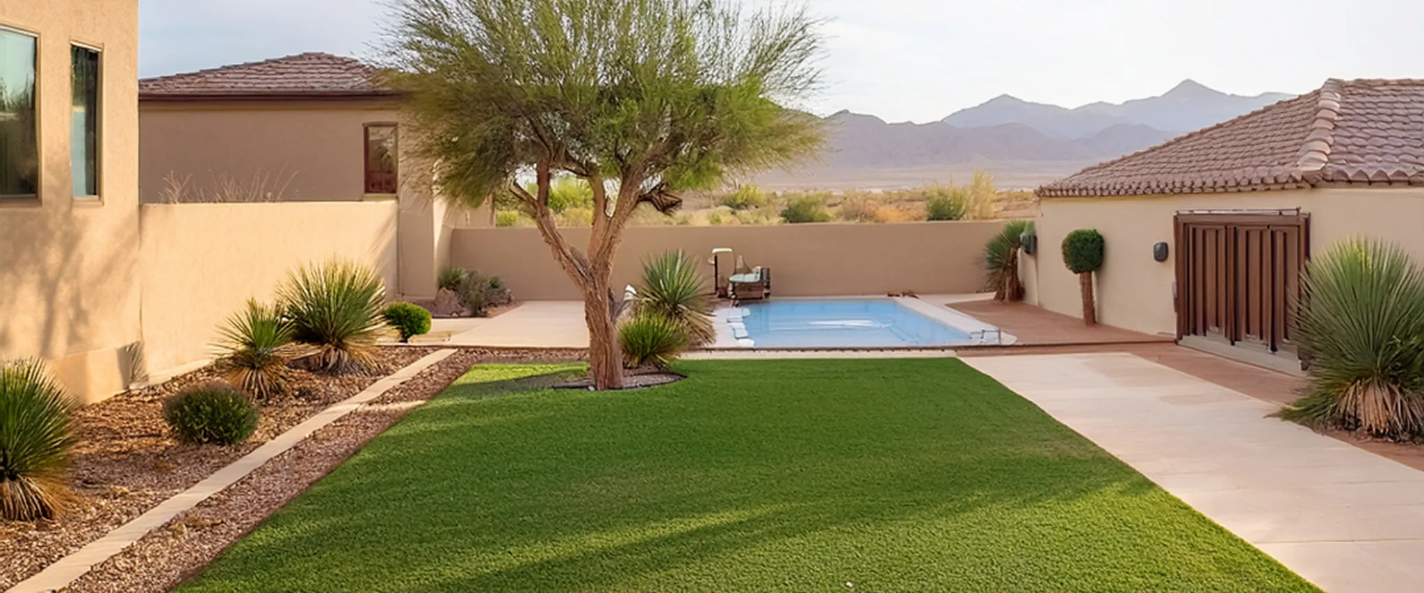 Modern backyard with pool and landscaping