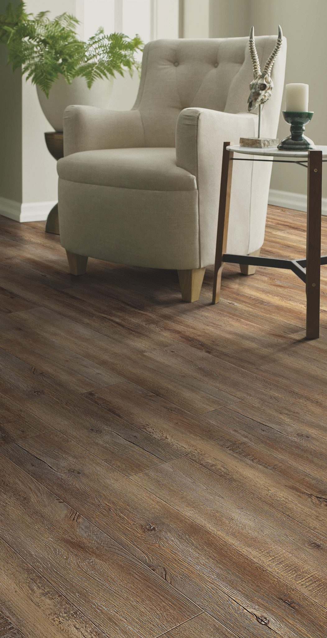 Modeled Oak flooring, shown in a room
