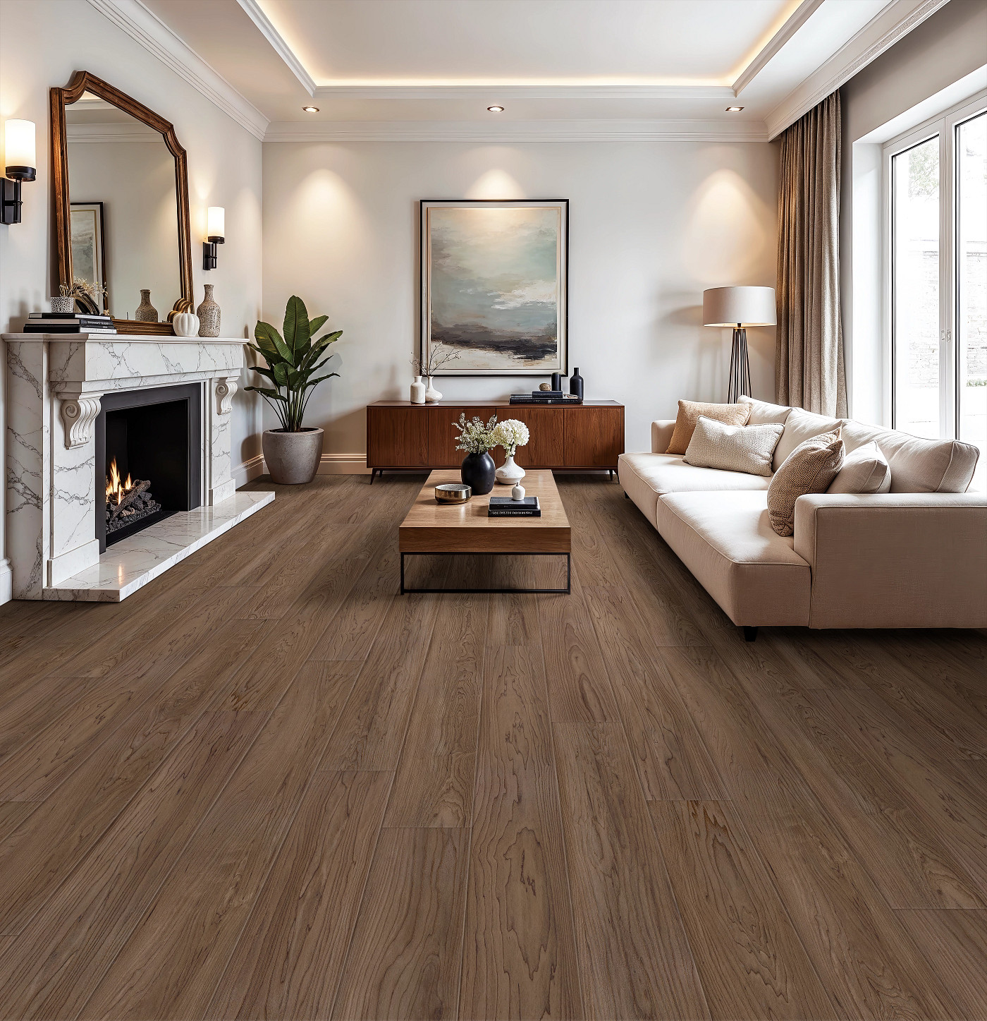 Bourbon Maple flooring, shown in a room