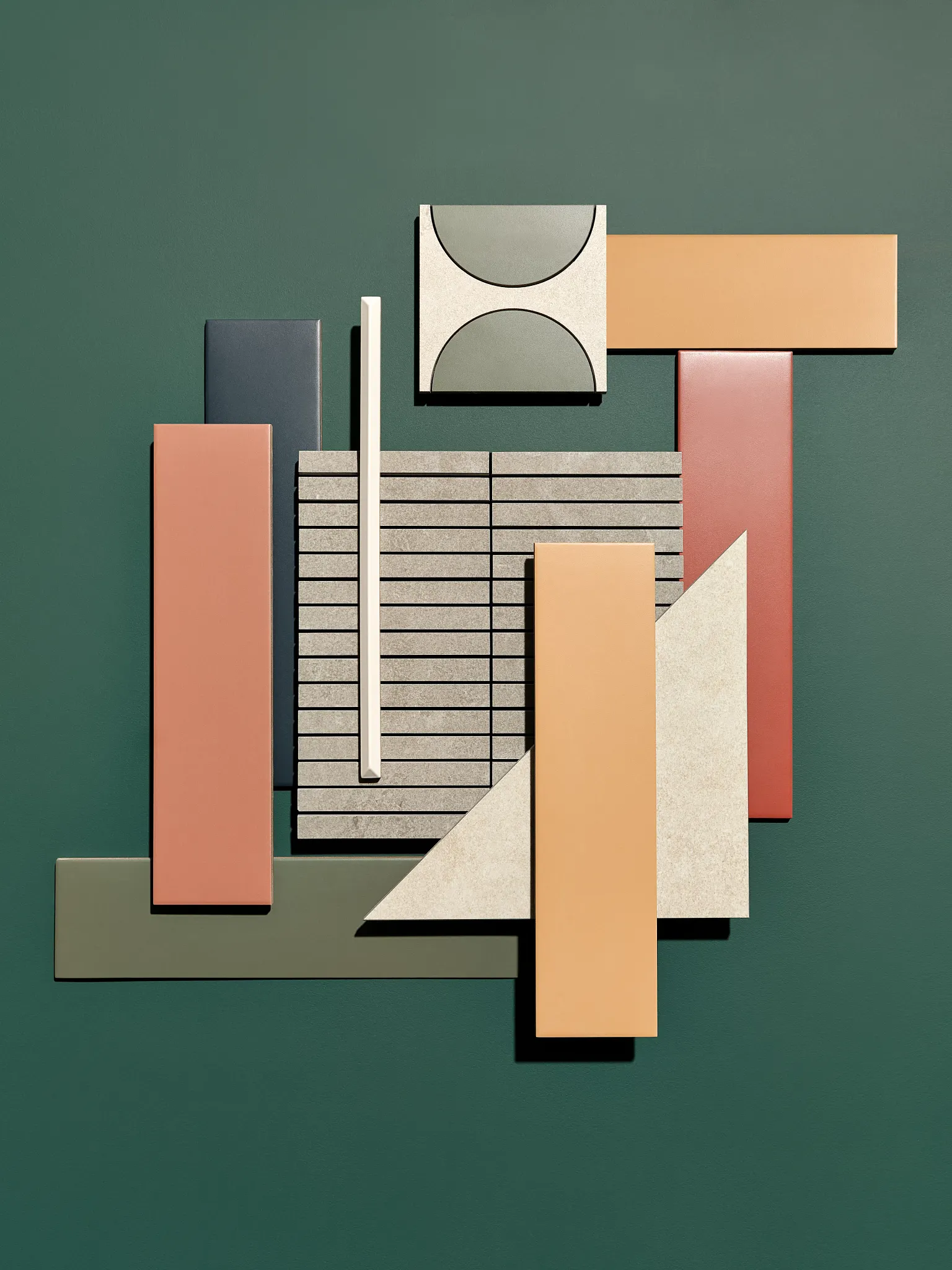 Assorted porcelain tile samples in various colors