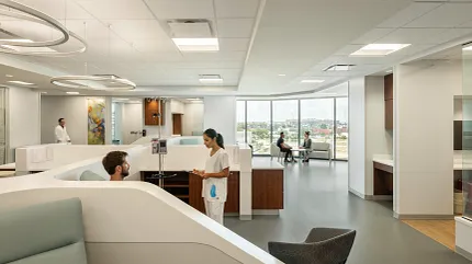Healthcare Facility with Commercial Flooring Design Modern healthcare facility with sleek design and commercial flooring
