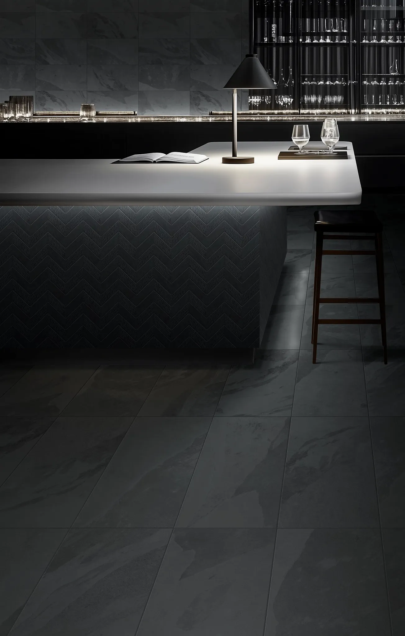 Dining Space with porcelain tile  