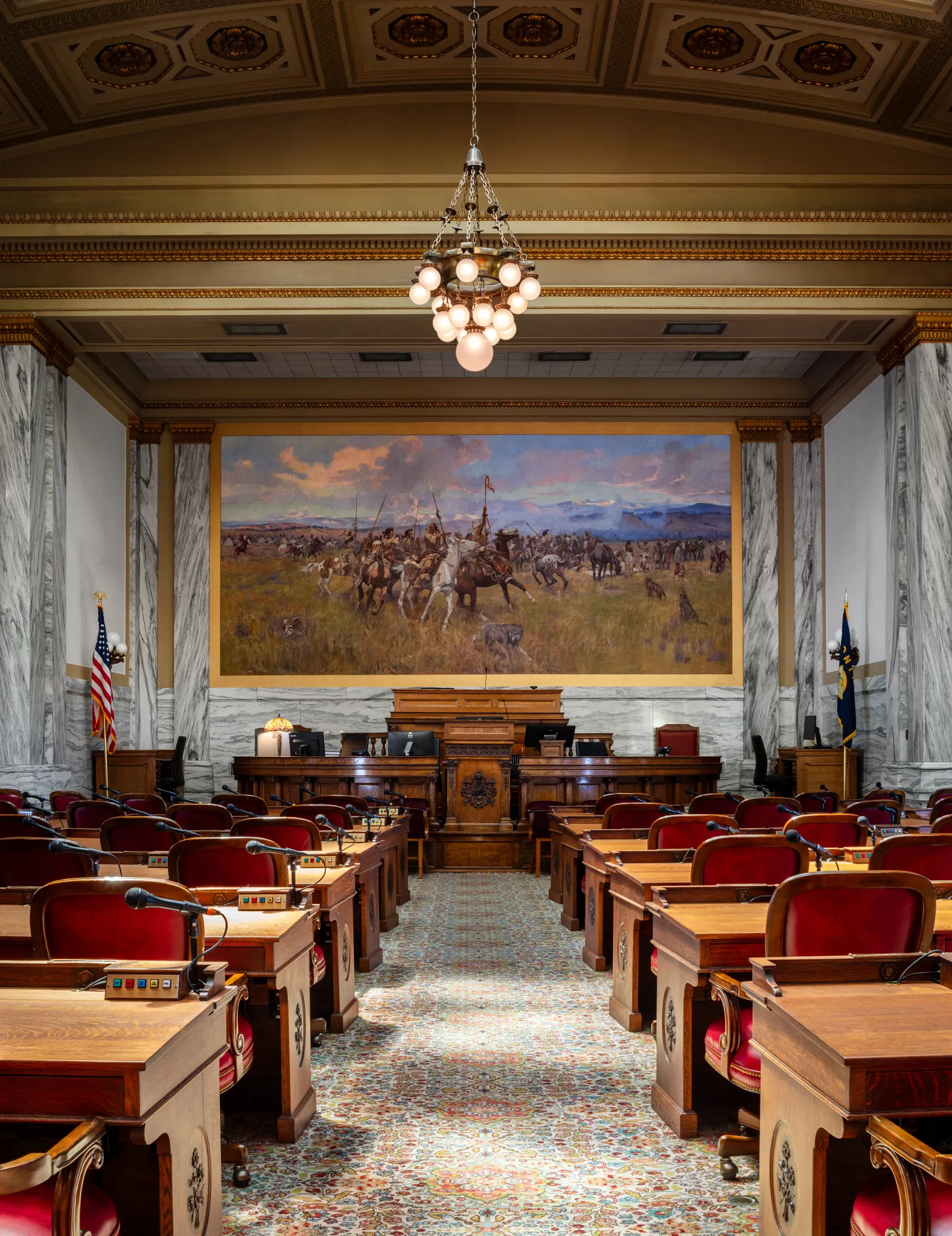Ornate carpet flooring in a government facility chamber
