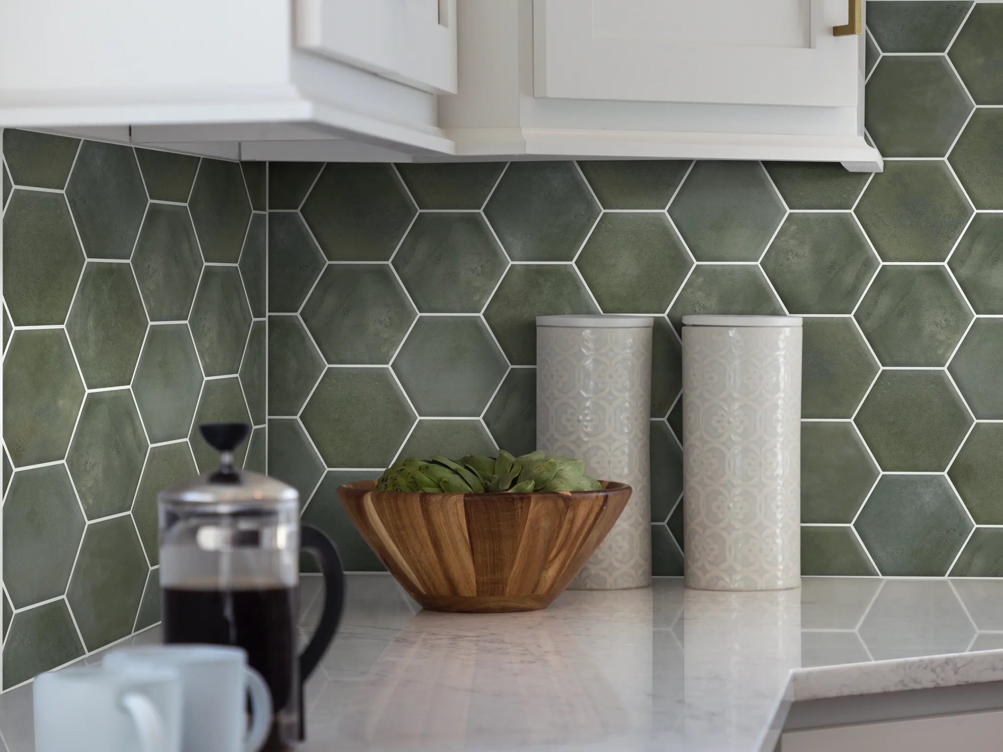 Shaw Builder SF Ceramic Bathroom Backsplash Chromatile Hexagon Verdant TG59H 00300