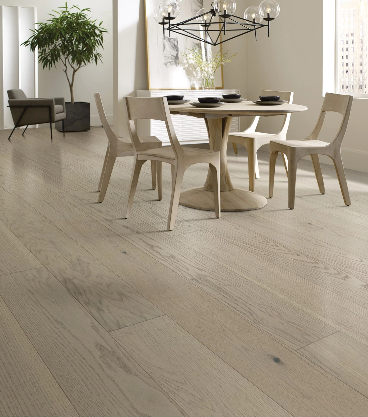 Dining room with hardwood flooring