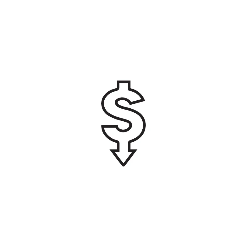 Dollar sign with downward arrow on white background