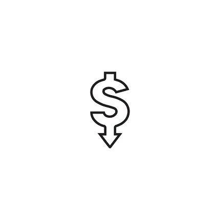 Dollar Sign Icon for Cost Reduction Dollar sign with downward arrow on white background