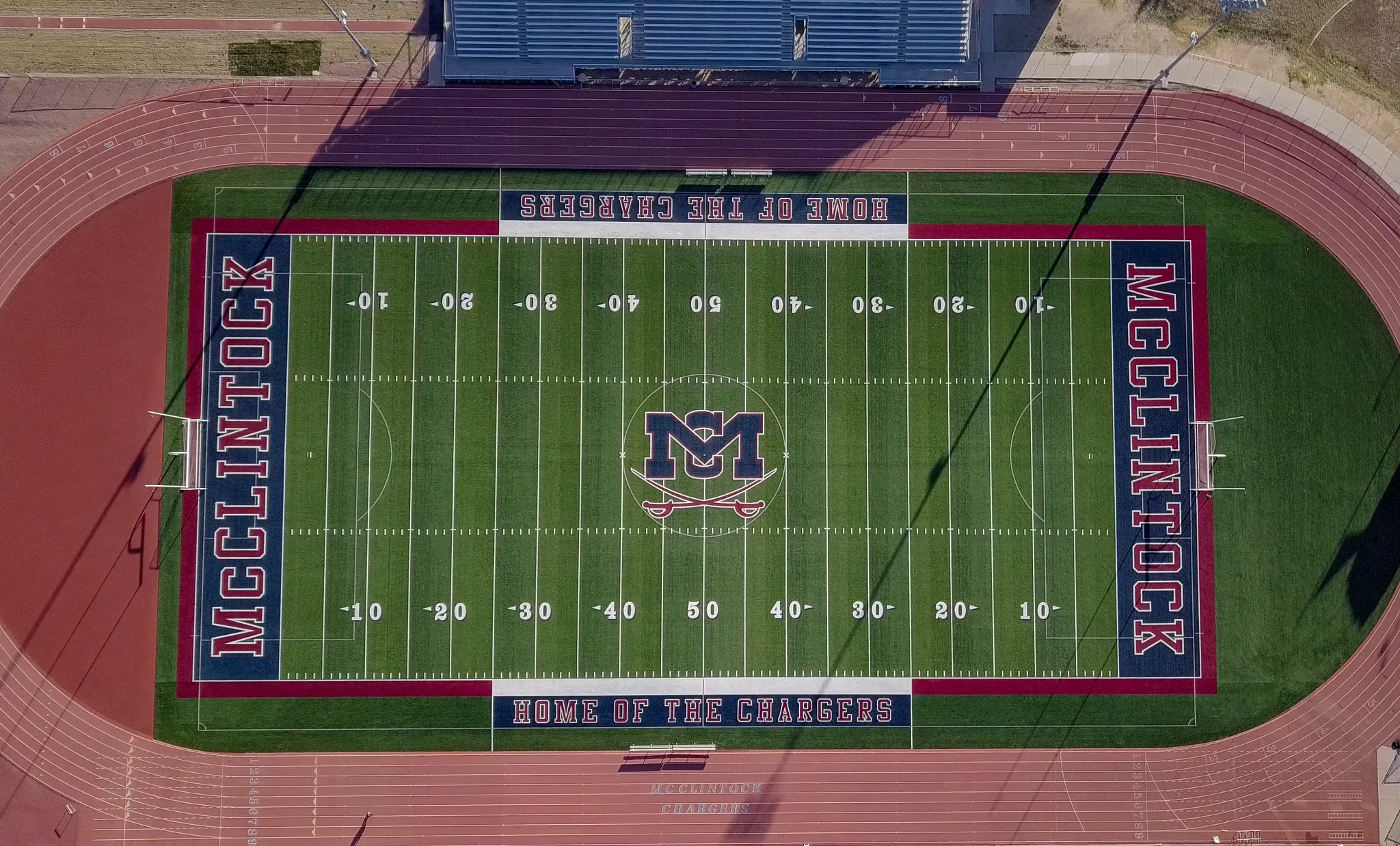 Aerial view of McClintock High School football field and track