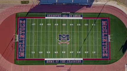 McClintock High School sports field and track overview Aerial view of McClintock High School football field and track