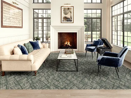 Stylish Living Room with Patterned Carpet and Fireplace Narrative Ultraloc® MB in Allusion