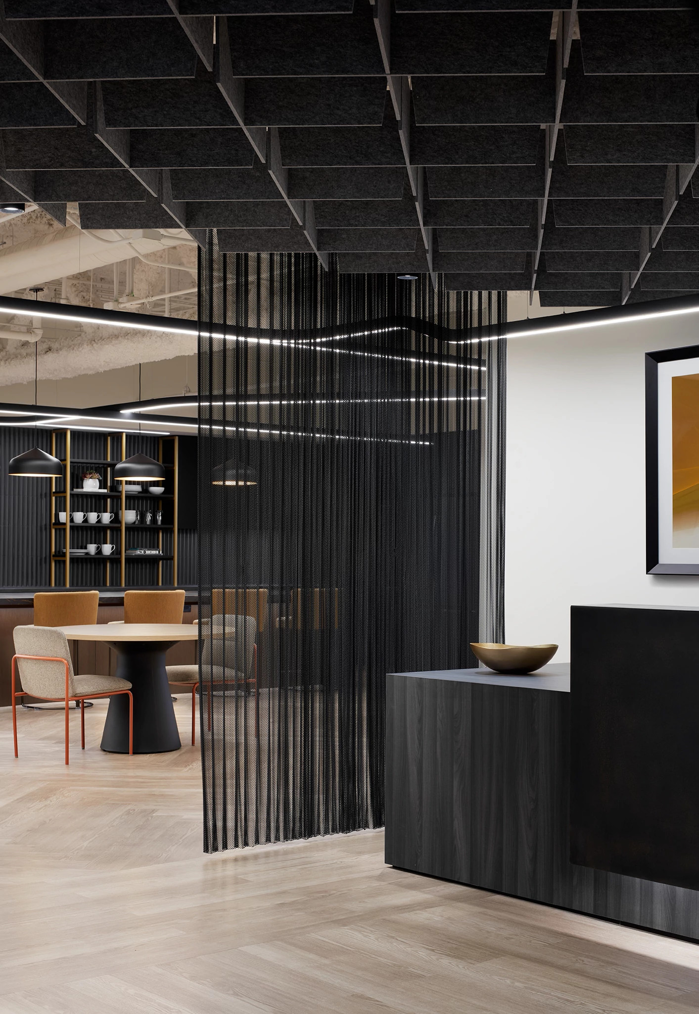 Modern workplace with heavy commercial luxury vinyl tile flooring