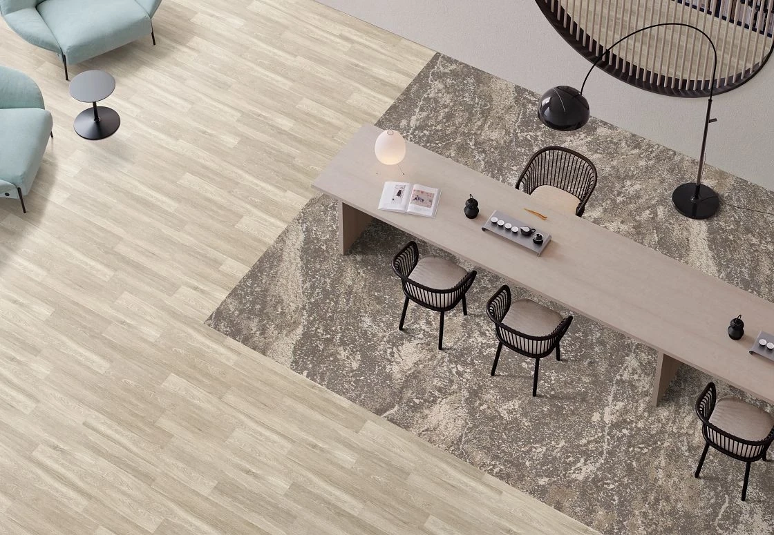Modern workspace with rigid core flooring and elegant seating