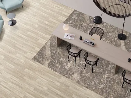 Stylish rigid core flooring for contemporary workplace design Modern workspace with rigid core flooring and elegant seating