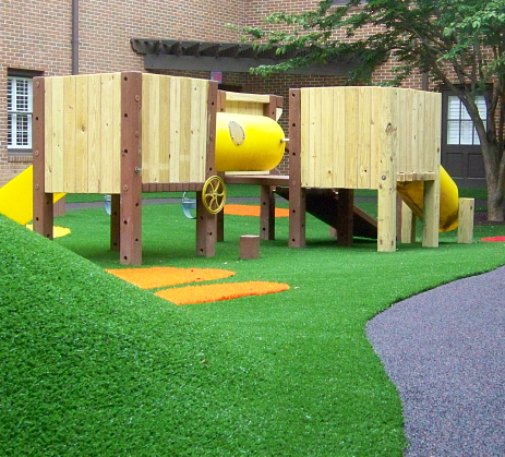 Small colorful playground on turf