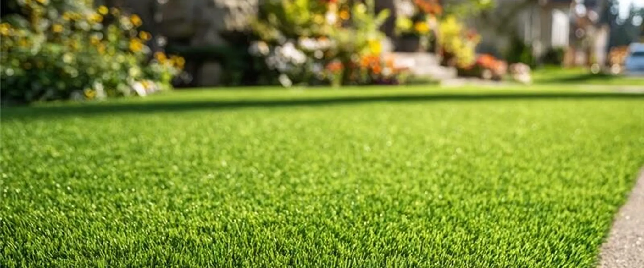 Lush green artificial grass in a garden setting