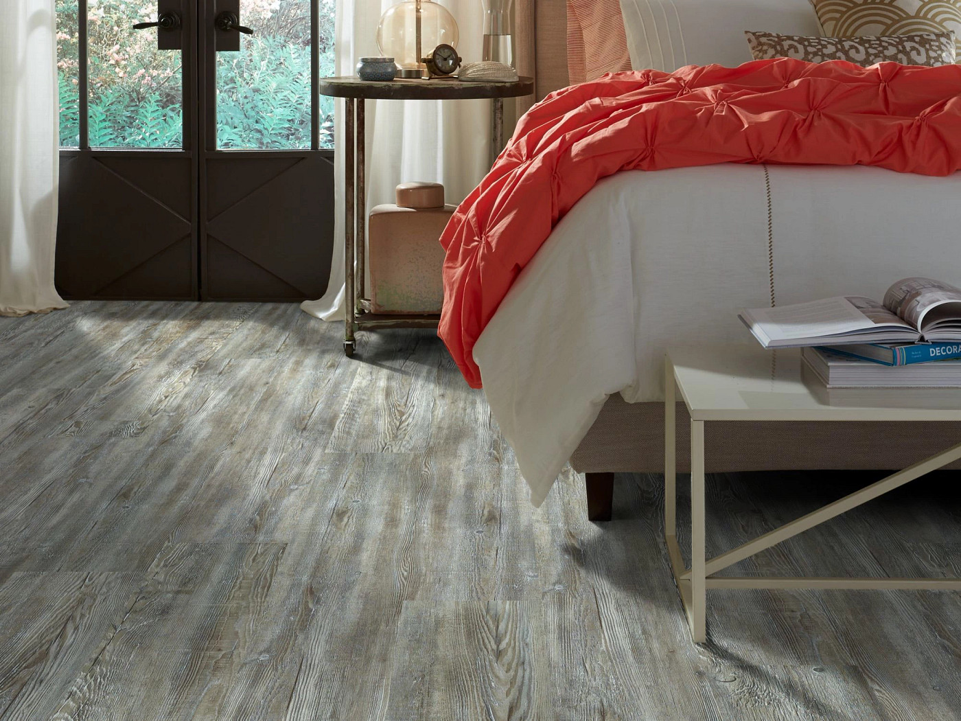 Weathered Barnb flooring, shown in a room