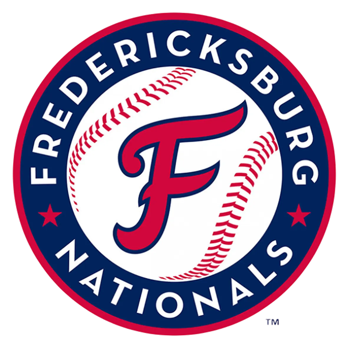 Fredericksburg Nationals logo featuring a red "F" and baseball design