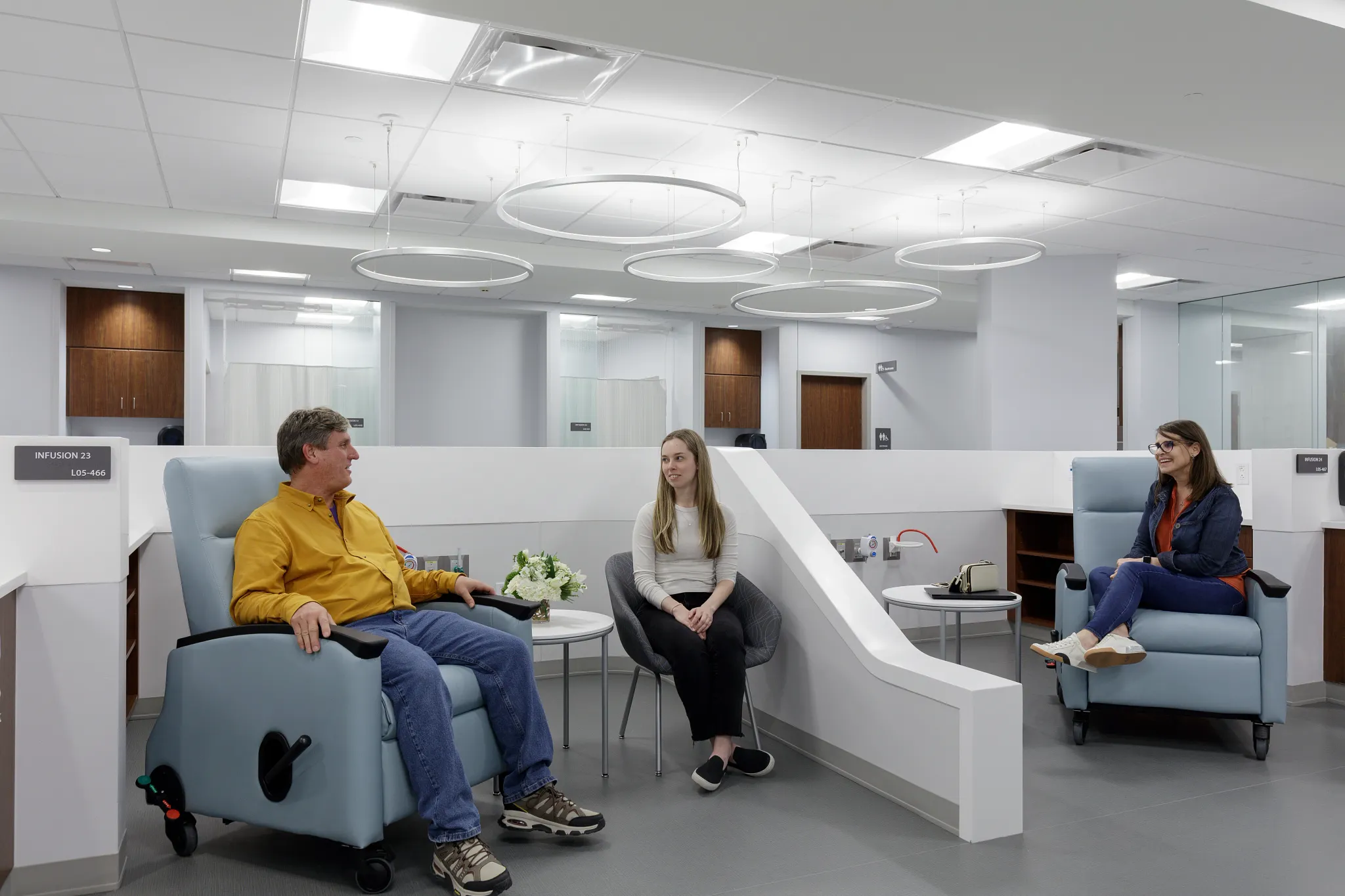 Healthcare facility with commercial heterogeneous sheet flooring