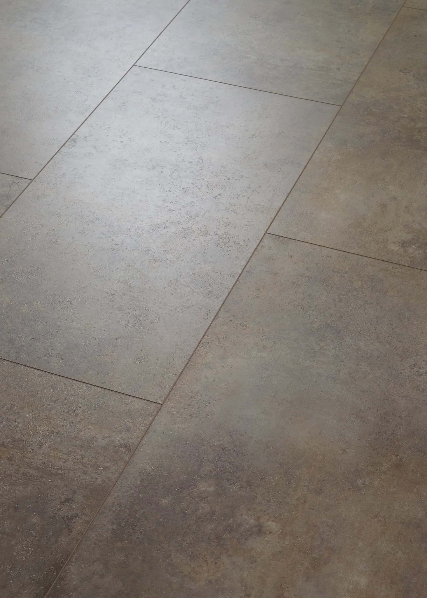 Luxury vinyl tile flooring in brown and gray tones with Sound Core technology