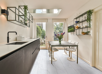 A modern kitchen with COREtec tile luxury vinyl floor