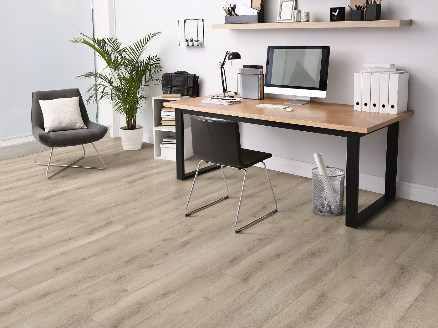 Cashmere Grey flooring, shown in a room