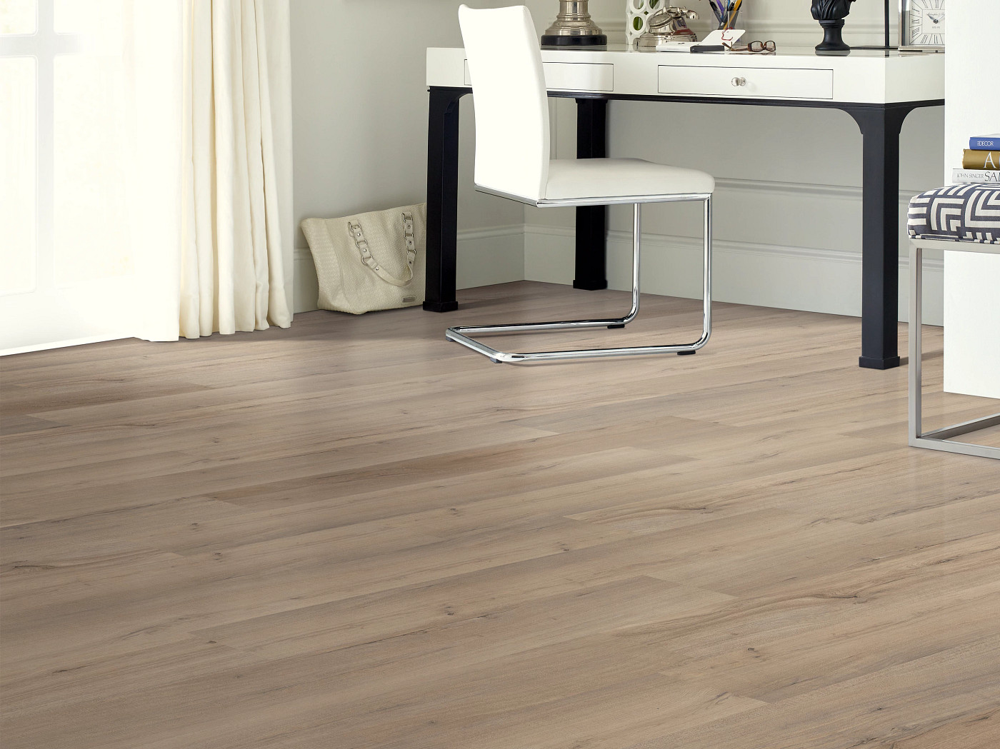 Driftwood flooring, shown in a room