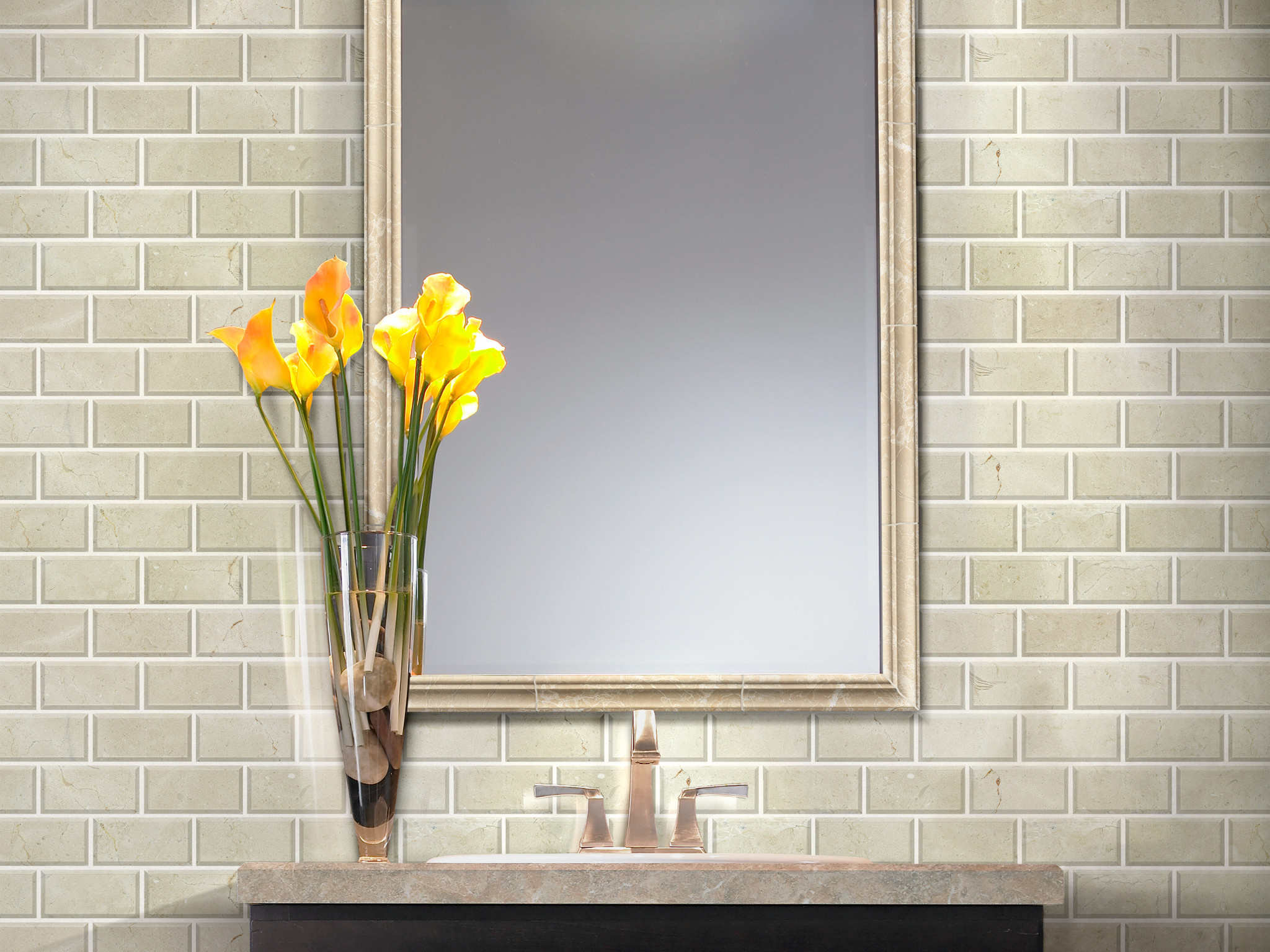 CHATEAU 2X4 BEVELED EDGE MOSAIC CREMA MARFIL ROOM