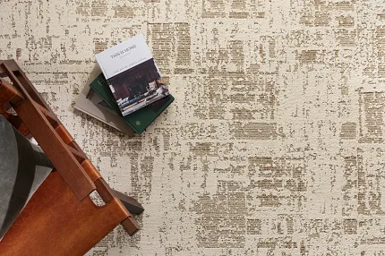 Beige Abstract Pattern Broadloom Carpet - 12 ft Width Broadloom carpet in beige with abstract pattern