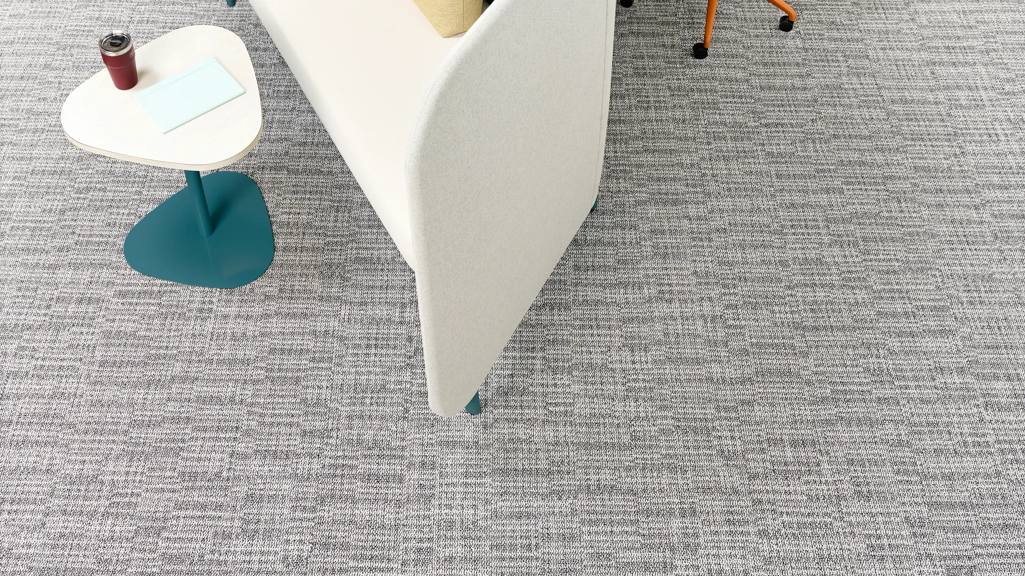 Modern workspace with grey carpet tile flooring