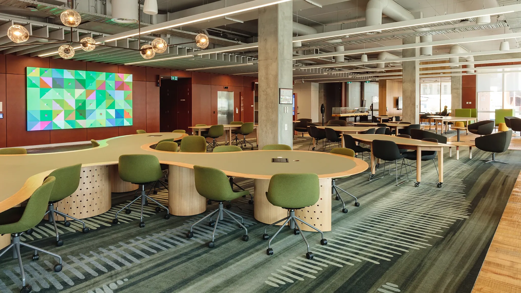 Abstract shaped desk in an open concept classroom