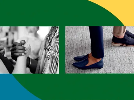 Textured Gray Carpet in Workplace Setting Two people shaking hands in a black and white image next to a pair of feet on a textured gray carpet