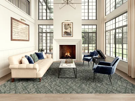Stylish Living Room with Patterned Carpet and Fireplace Narrative Ultraloc® MB in Allusion