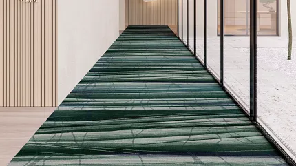 Green Commercial Carpet Tile in Modern Hallway Design Mist
