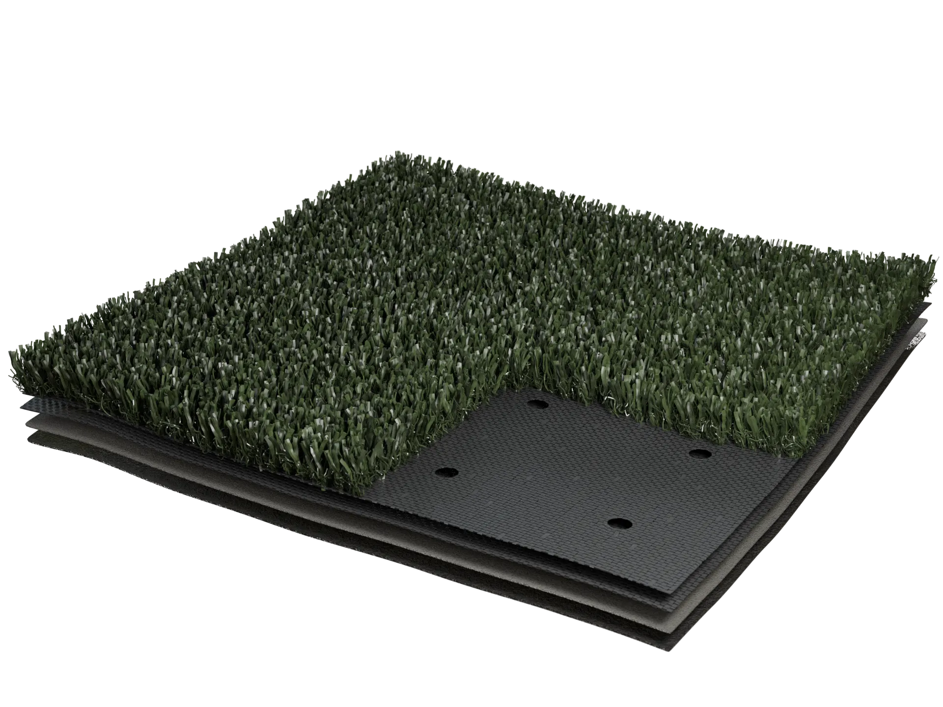 Artificial grass flooring sample with layered construction