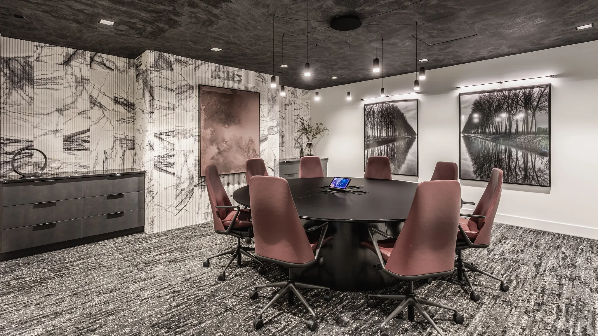 Modern conference room with 18x36 inch carpet tile flooring