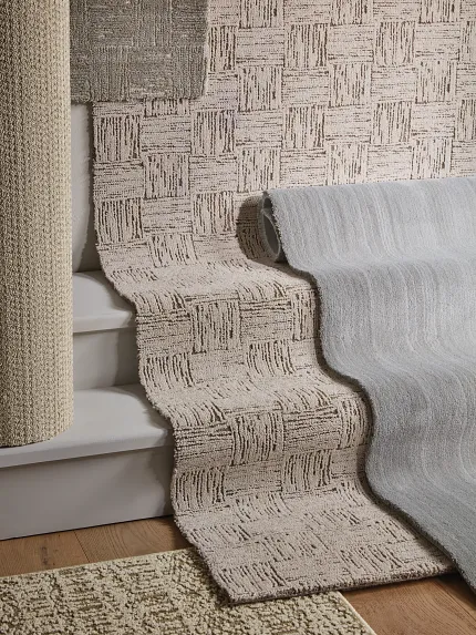 Textured Carpet Collection in Beige Variety of textured carpet rolls in beige