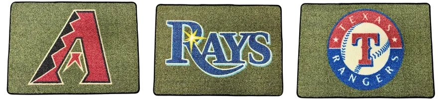 Green sports-themed rugs with team logos