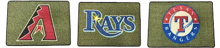 Stylish sports rugs for fan decor Green sports-themed rugs with team logos