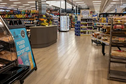 Durable Rigid Mineral Core flooring for commercial spaces Rigid Core flooring in a grocery store setting