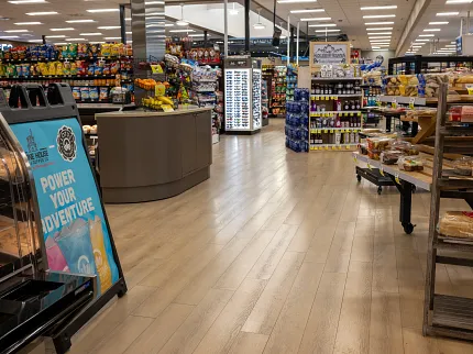 Durable Rigid Mineral Core flooring for commercial spaces Rigid Core flooring in a grocery store setting