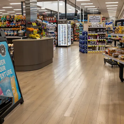 Durable Rigid Mineral Core flooring for commercial spaces Rigid Core flooring in a grocery store setting
