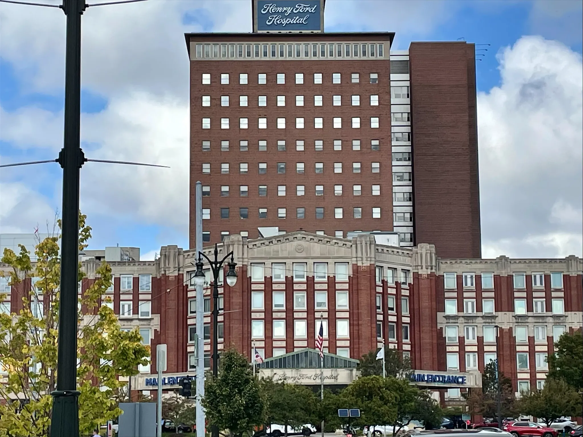 Exterior brick hospital building