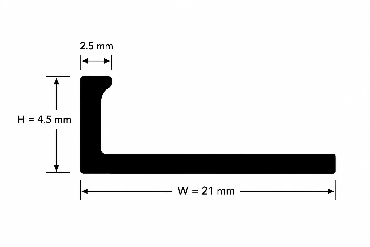 Flooring profile dimensions with 4.5 mm height and 21 mm width